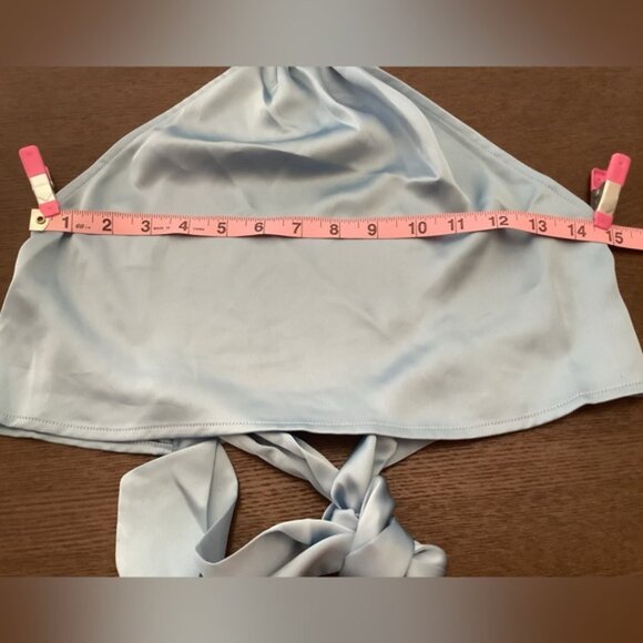 We Wore What Revolve Light Blue Satin Halter Top Crop Top Women's Size Small - Picture 7 of 8